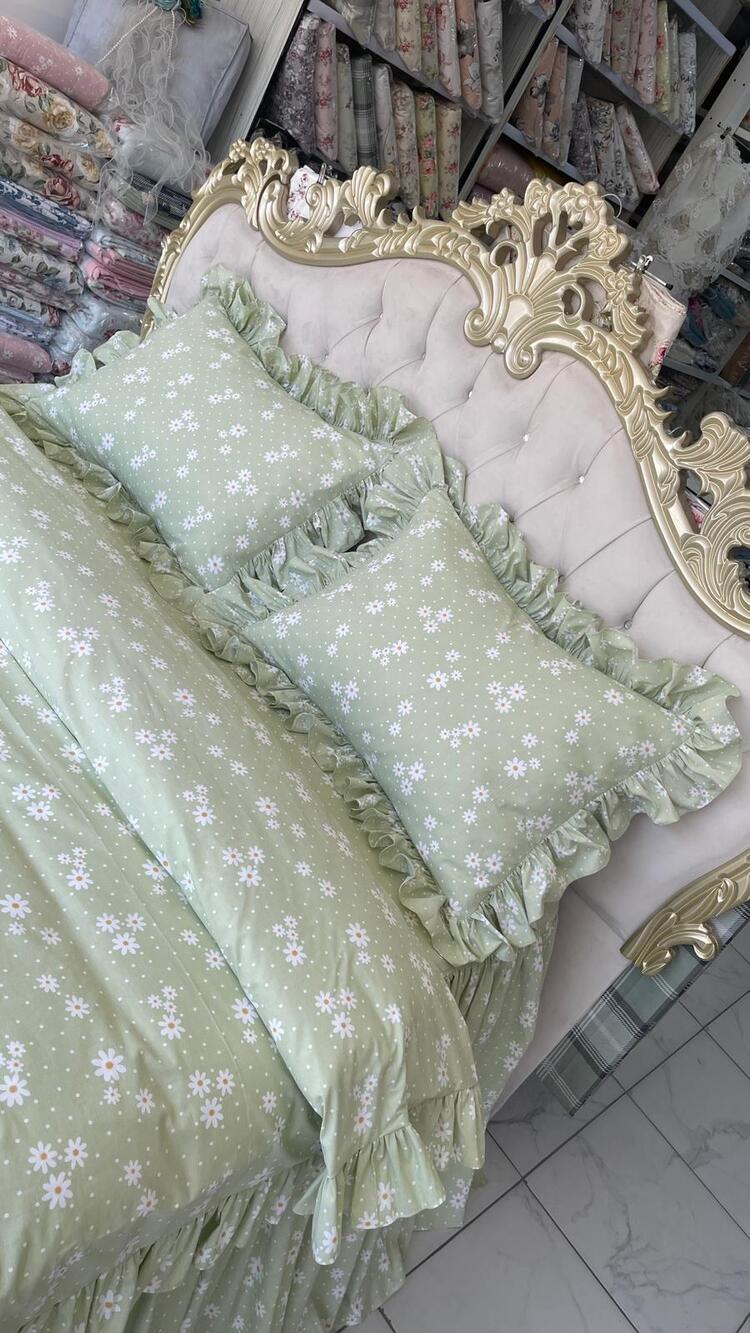 çift kişilik 160x200 cm yatak için fırfırlı etekli lastikli çarşaf, nevresim takımı