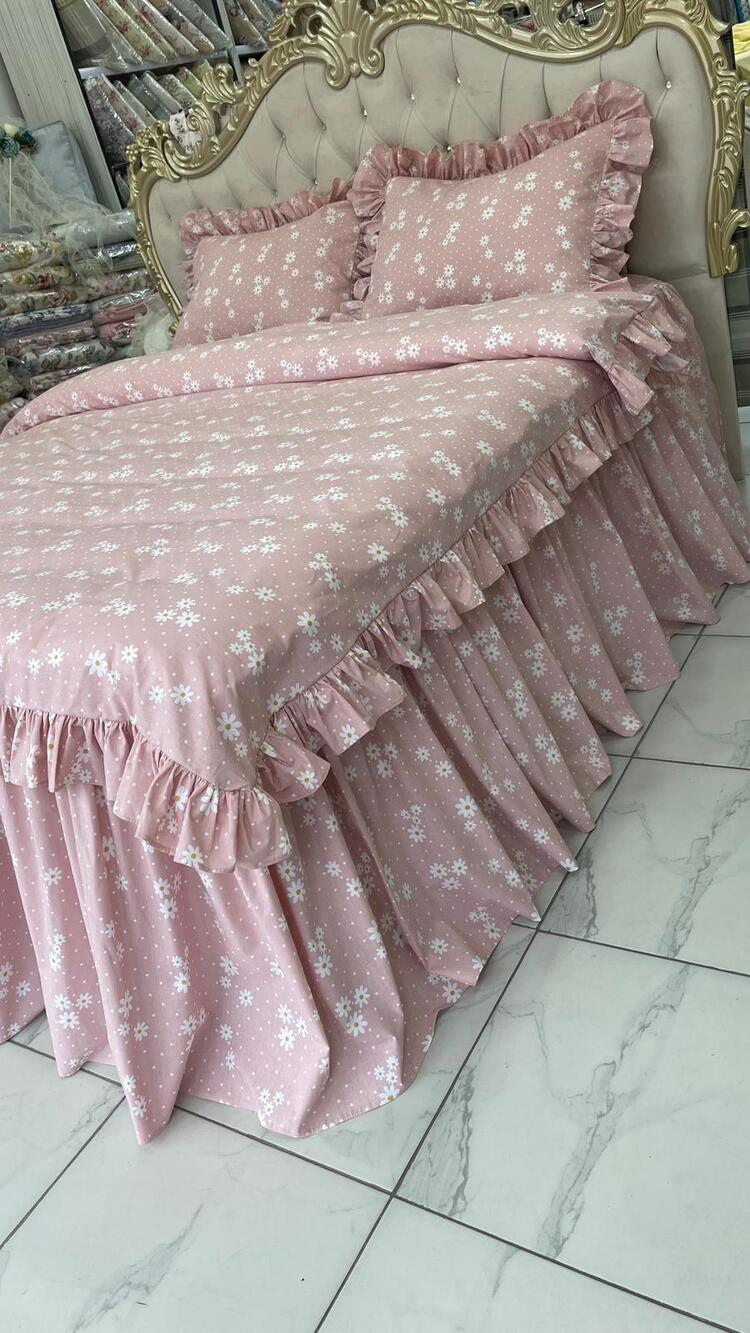 çift kişilik 160x200 cm yatak için fırfırlı etekli lastikli çarşaf, nevresim takımı