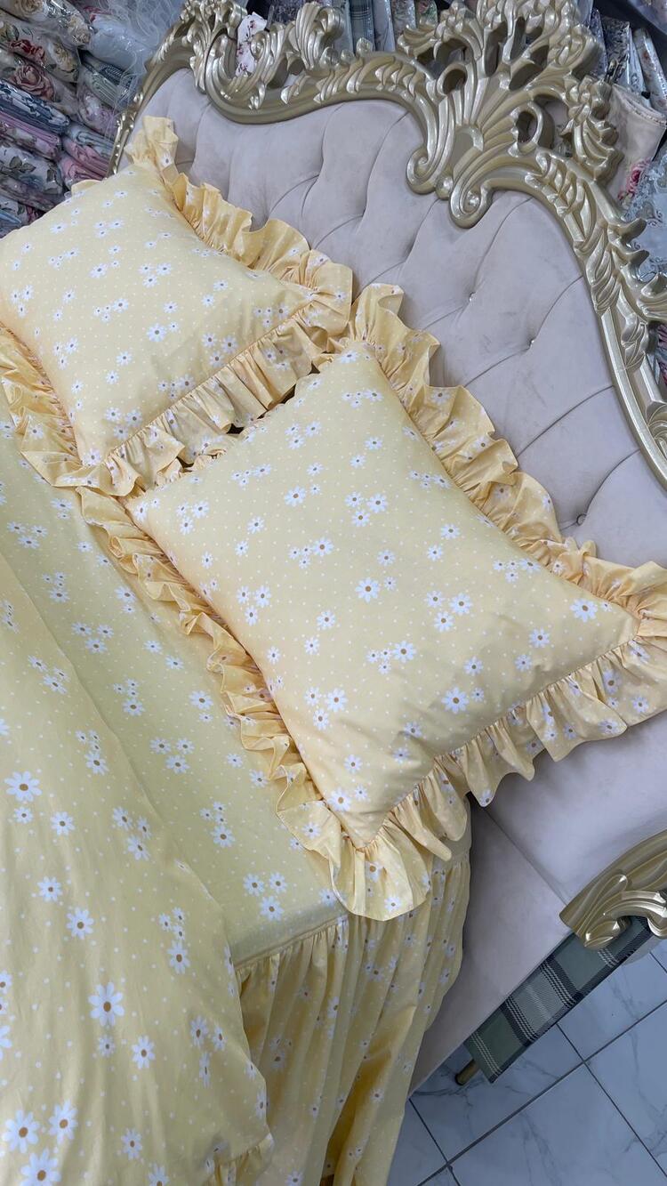 çift kişilik 160x200 cm yatak için fırfırlı etekli lastikli çarşaf, nevresim takımı