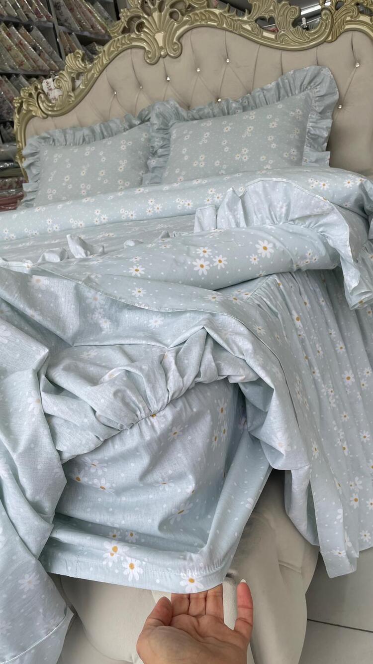 çift kişilik 160x200 cm yatak için fırfırlı etekli lastikli çarşaf, nevresim takımı
