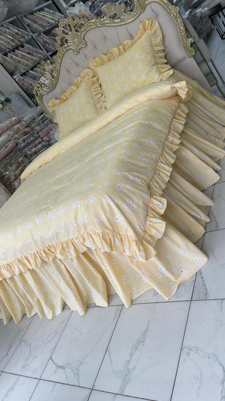 çift kişilik 160x200 cm yatak için fırfırlı etekli lastikli çarşaf, nevresim takımı