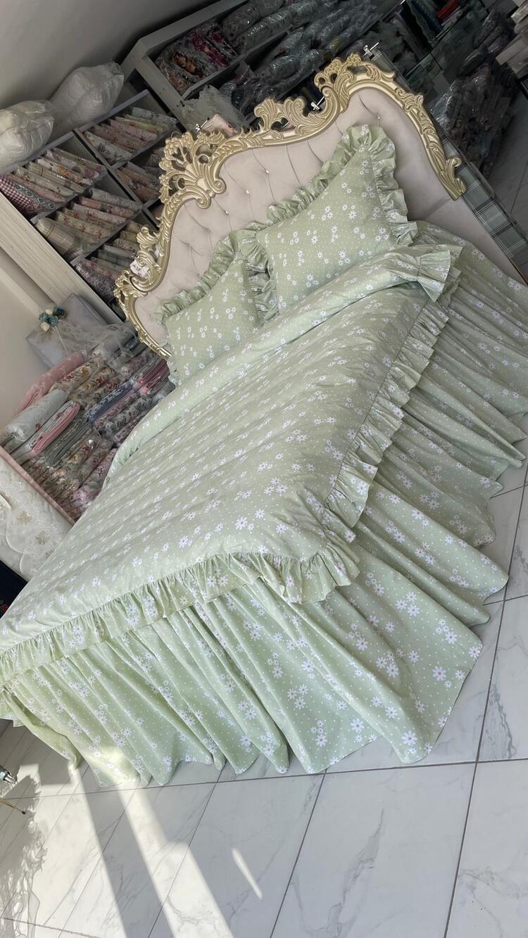 çift kişilik 160x200 cm yatak için fırfırlı etekli lastikli çarşaf, nevresim takımı