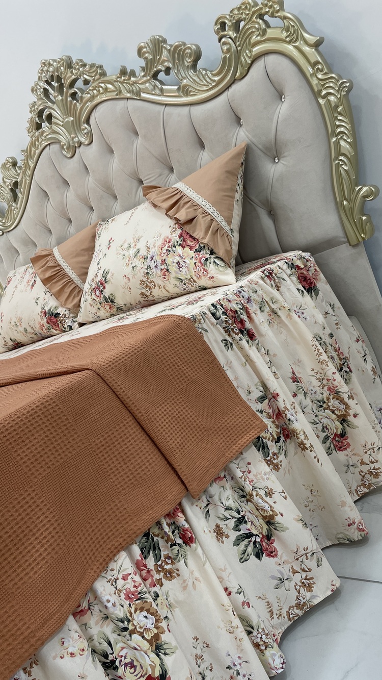 çift kişilik 160x200 cm yatak için fırfırlı etekli lastikli çarşaf takımı ve pike