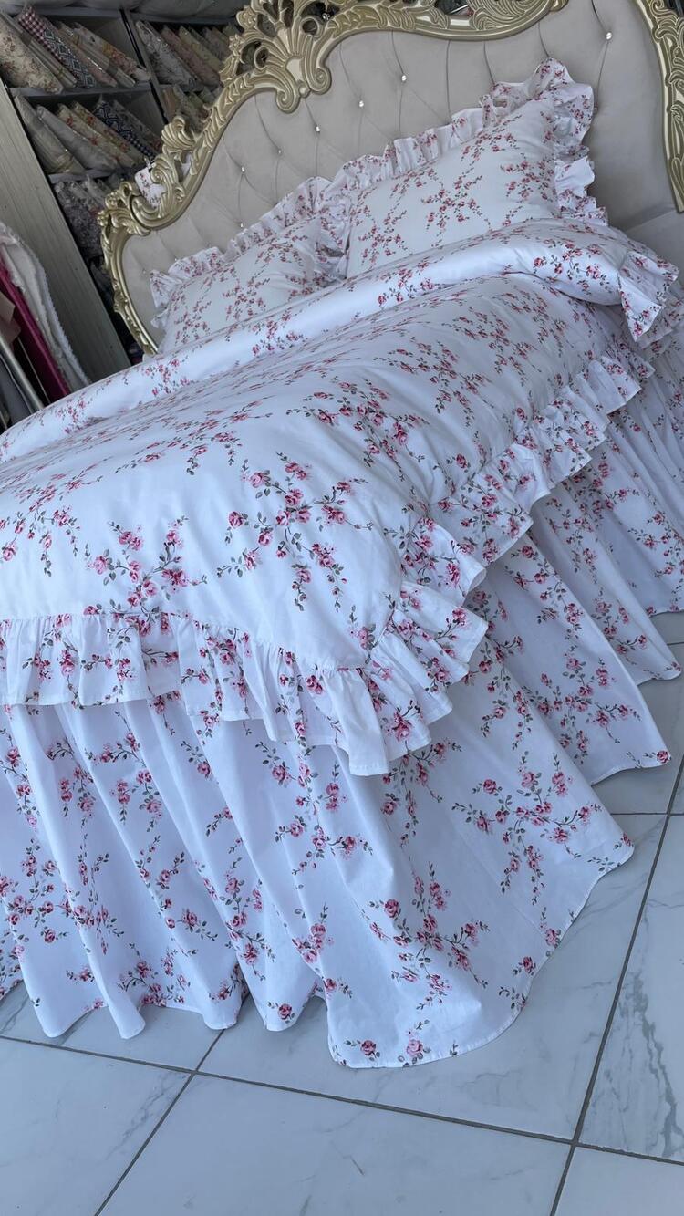 çift kişilik 1.60x2.00 cm yatağa uygun fırfırlı lastikli çarşaf, nevresim takımı