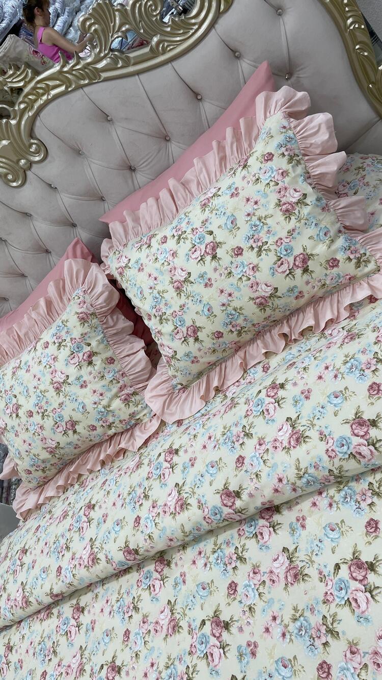 çift kişilik 160x200 cm yatak için fırfırlı etekli lastikli çarşaf, nevresim takımı