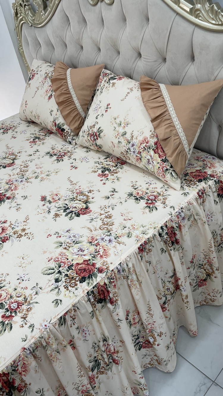 çift kişilik 160x200 cm yatak için fırfırlı etekli lastikli çarşaf takımı ve pike