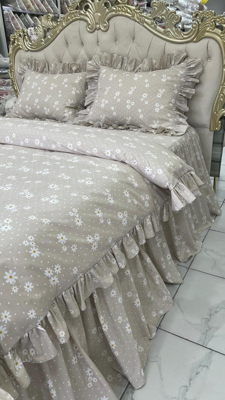 çift kişilik 160x200 cm yatak için fırfırlı etekli lastikli çarşaf, nevresim takımı