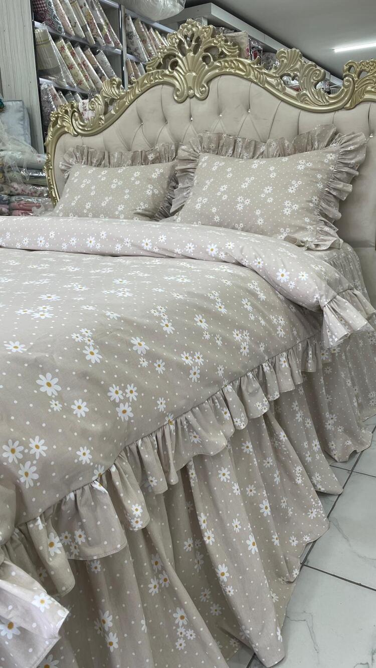 çift kişilik 160x200 cm yatak için fırfırlı etekli lastikli çarşaf, nevresim takımı