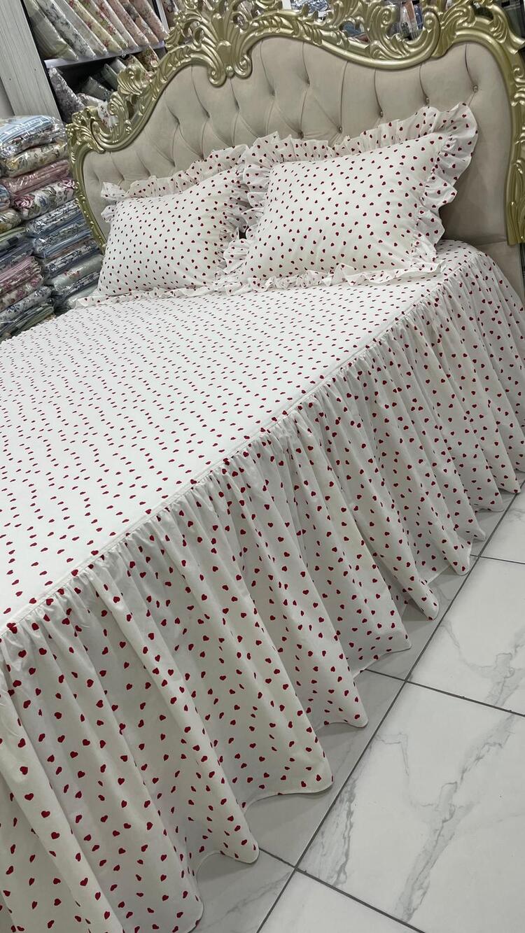 çift kişilik 160x200 cm yatağa uygun fırfırlı etekli lastikli çarşaf takımı