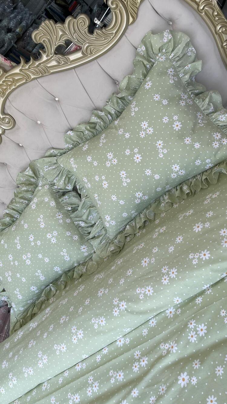 çift kişilik 160x200 cm yatak için fırfırlı etekli lastikli çarşaf, nevresim takımı