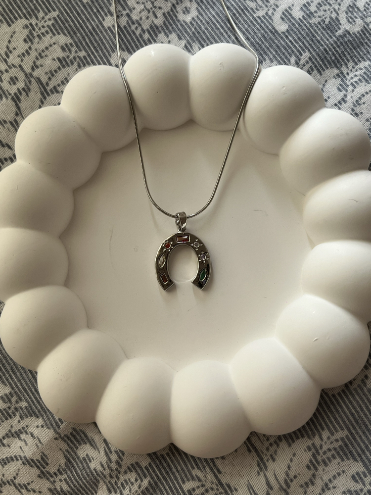 Çelik At Nalı Kolye Silver
