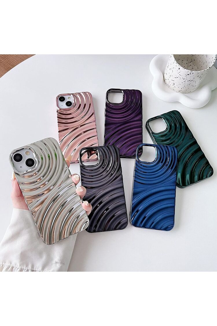 İphone 11,14 ve 15 serisi uyumlu 3D Dalgalanma Efektli Parlak Görünümlü Telefon Kılıfı