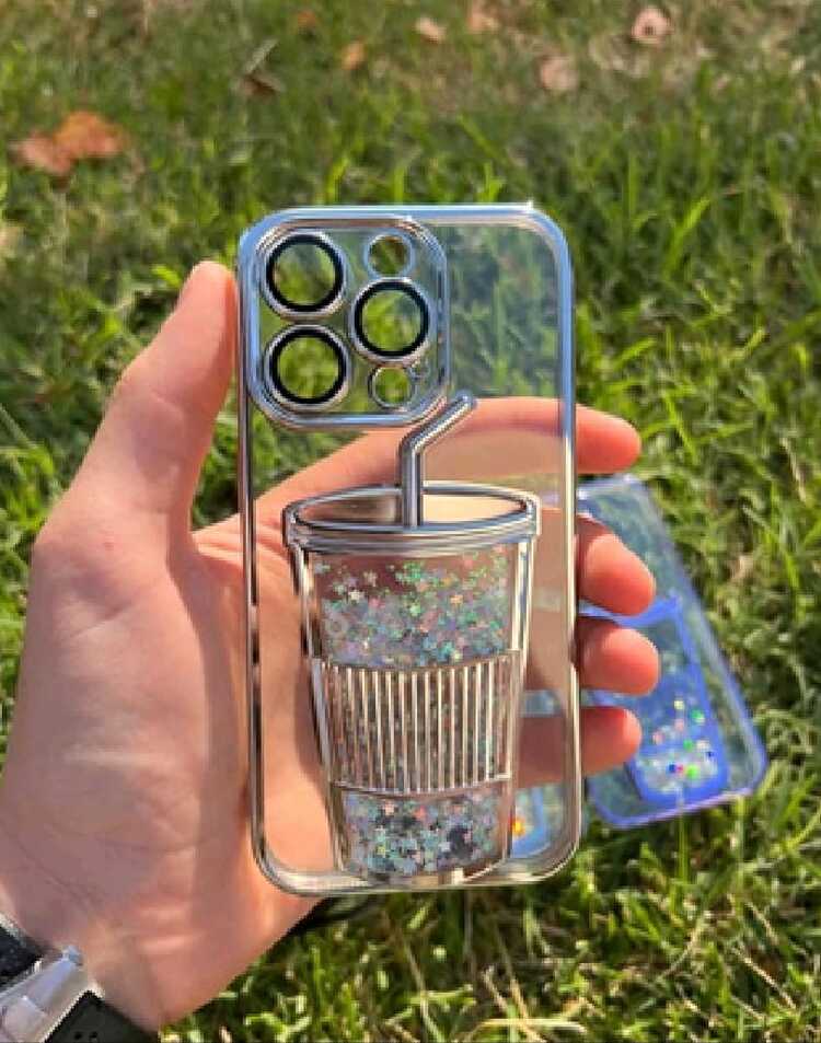İphone Bardak Desenli Simli Sulu Silikon Telefon Kılıfı