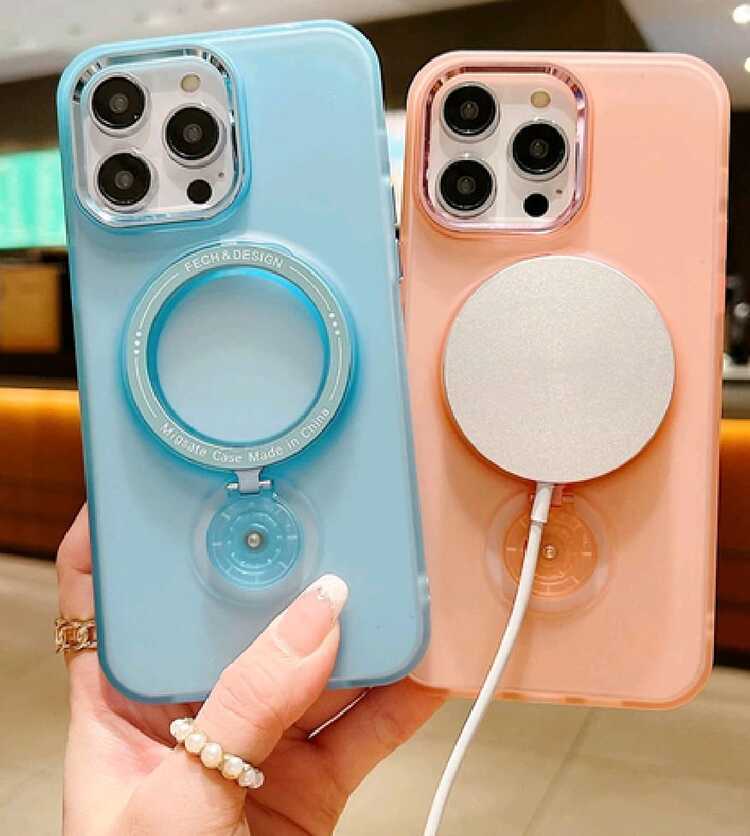 İphone Krom Mika Magsafe Metal Standlı Arkası Mat Buzlu Hassas Butonlu