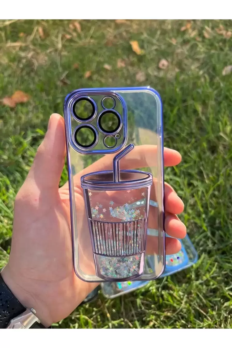 İphone Bardak Desenli Simli Sulu Silikon Telefon Kılıfı