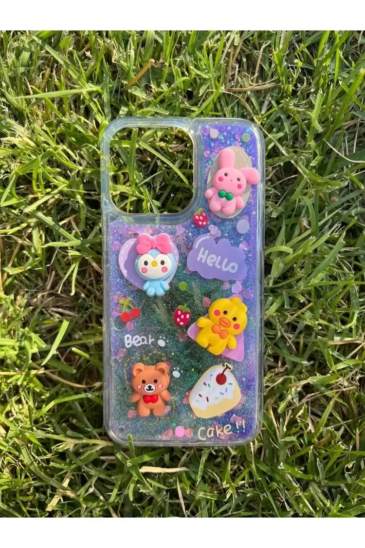 Iphone -Samsung Uyumlu Sulu Simli Karakterli Telefon Kılıfı 