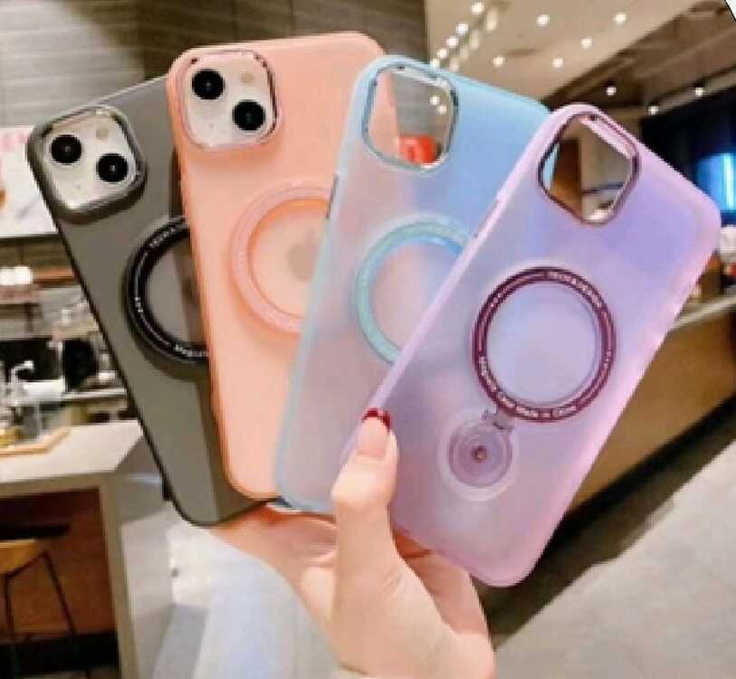 İphone Krom Mika Magsafe Metal Standlı Arkası Mat Buzlu Hassas Butonlu