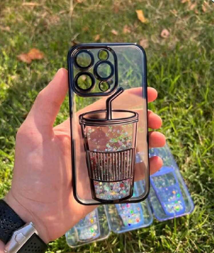 İphone Bardak Desenli Simli Sulu Silikon Telefon Kılıfı
