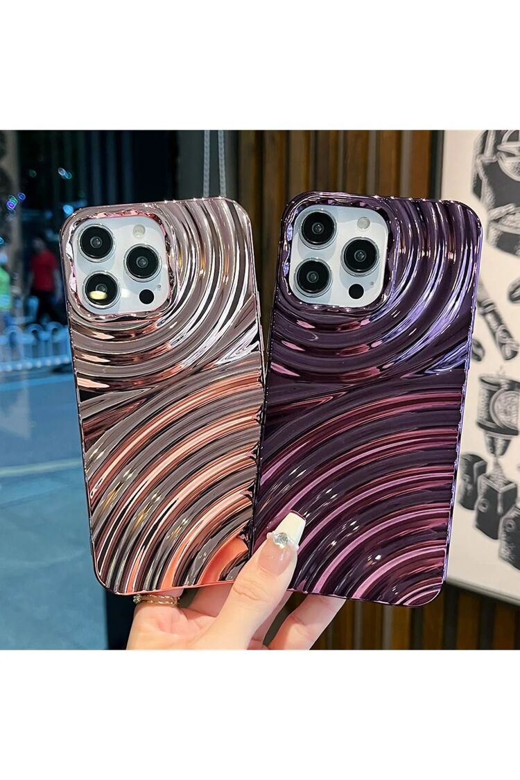 İphone 11,14 ve 15 serisi uyumlu 3D Dalgalanma Efektli Parlak Görünümlü Telefon Kılıfı
