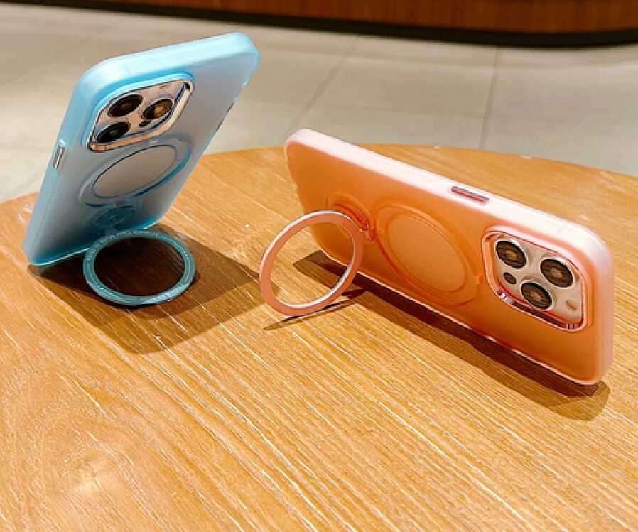 İphone Krom Mika Magsafe Metal Standlı Arkası Mat Buzlu Hassas Butonlu