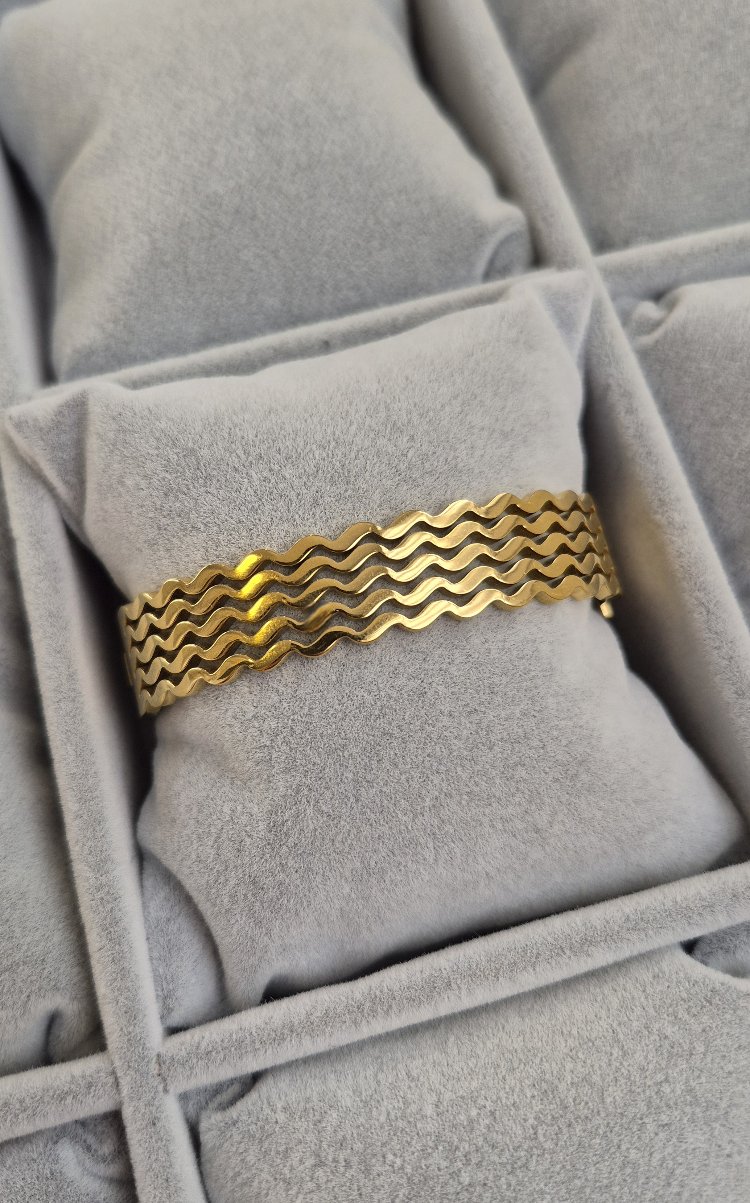 Çelik, Zikzak Desenli Kelepçe (Gold Renk)