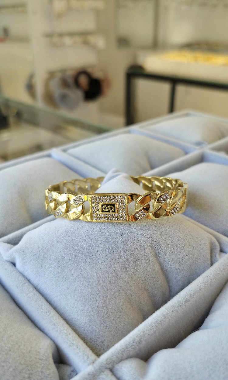 Çelik, Taşlı Kelepçe (Gold Renk)