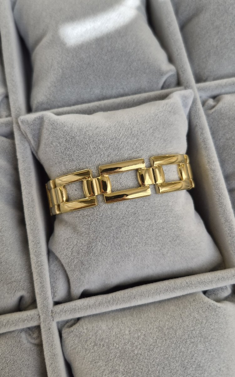 Çelik, Dikdörtgen Desenli Kelepçe (Açık Gold Renk)