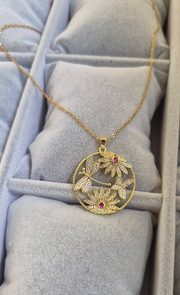 Çelik Desenli Kolye (Gold Renk)