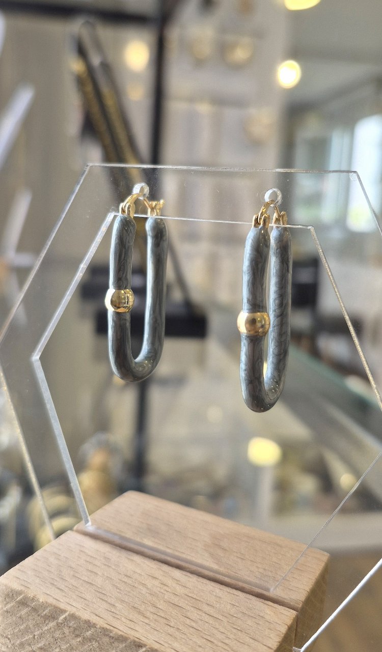 Çelik, Oval Gri Küpe (Açık Gold Renk)