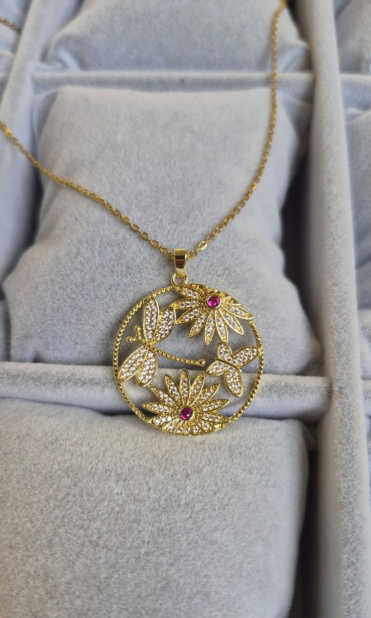 Çelik Desenli Kolye (Gold Renk)