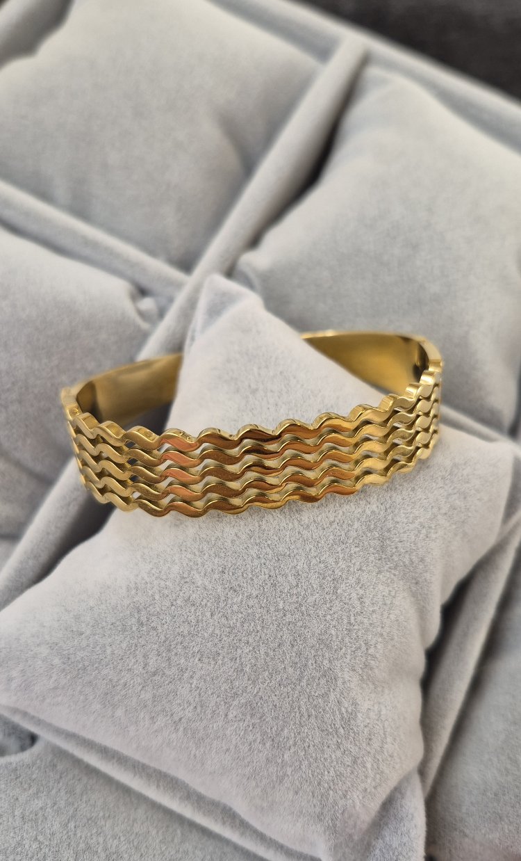 Çelik, Zikzak Desenli Kelepçe (Gold Renk)