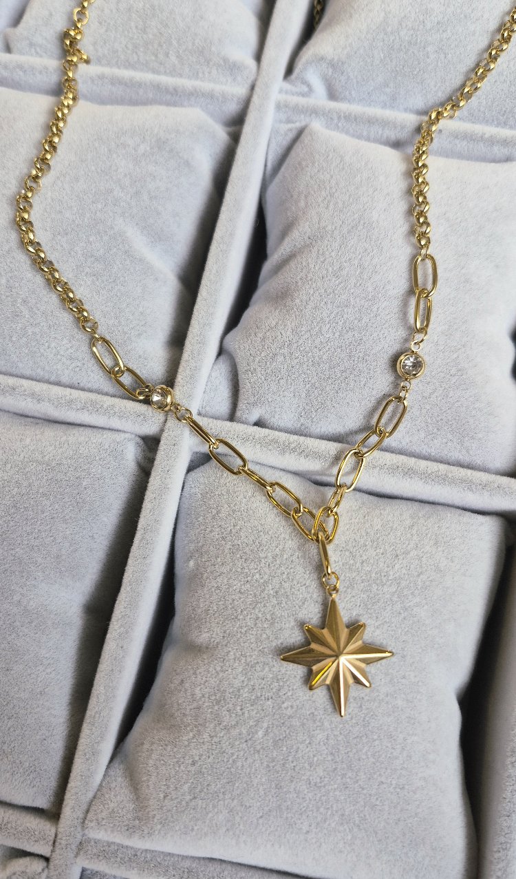 Çelik, Yıldız Kolye (14K Gold Renk)