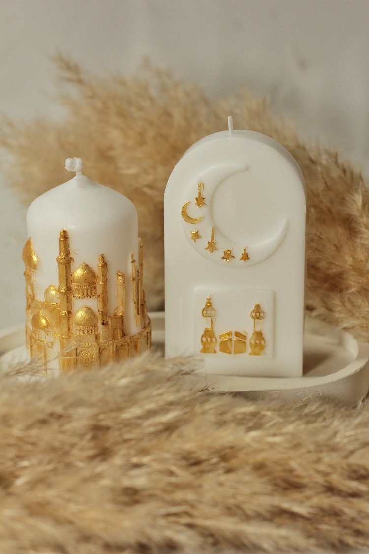 Ramazan Serisi 2 camidesenli kubbe ve kabe desenli mum altın detaylı