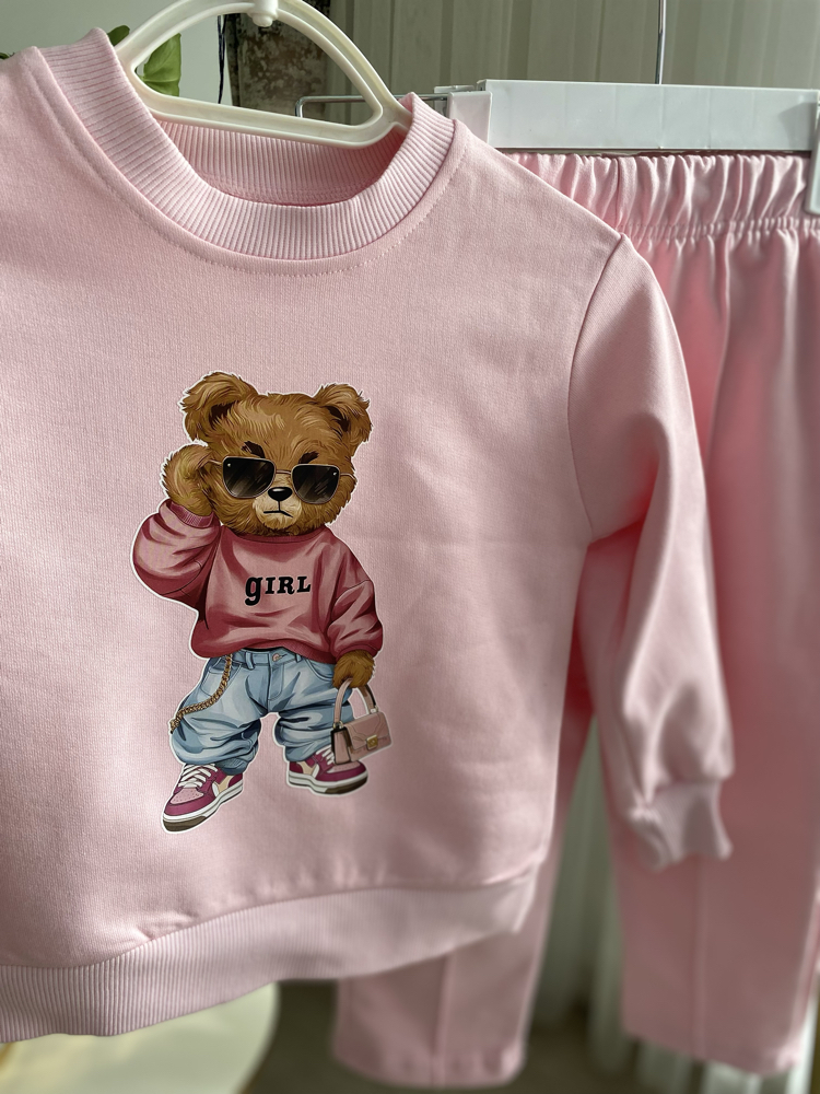 Pembe Gril Ayıcık Baskılı Takım