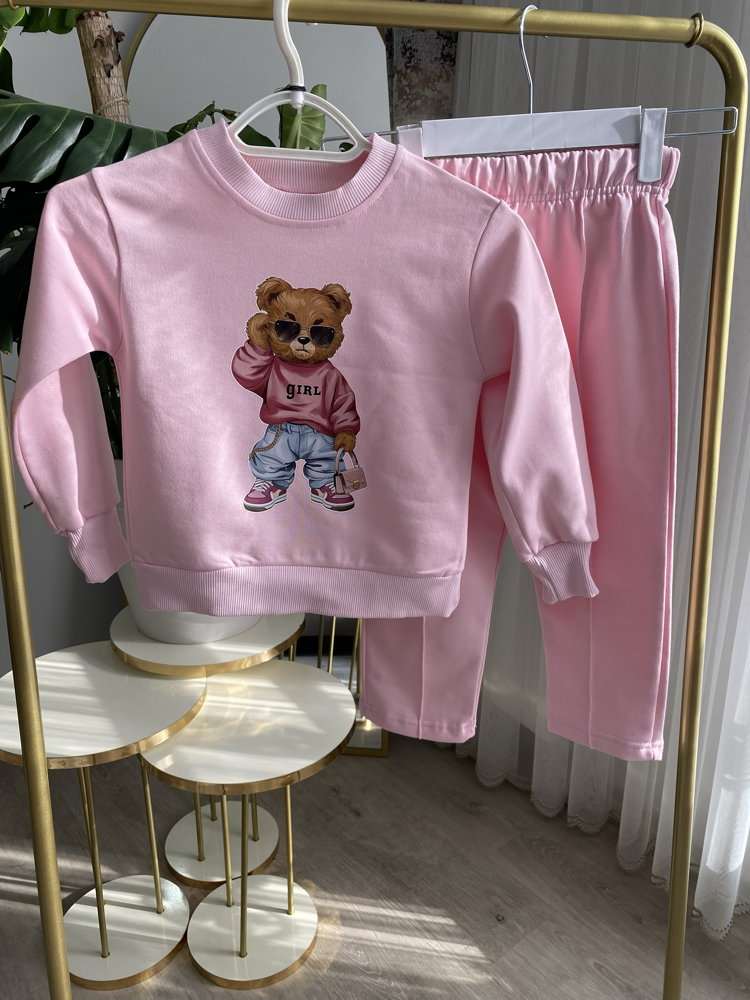 Pembe Gril Ayıcık Baskılı Takım