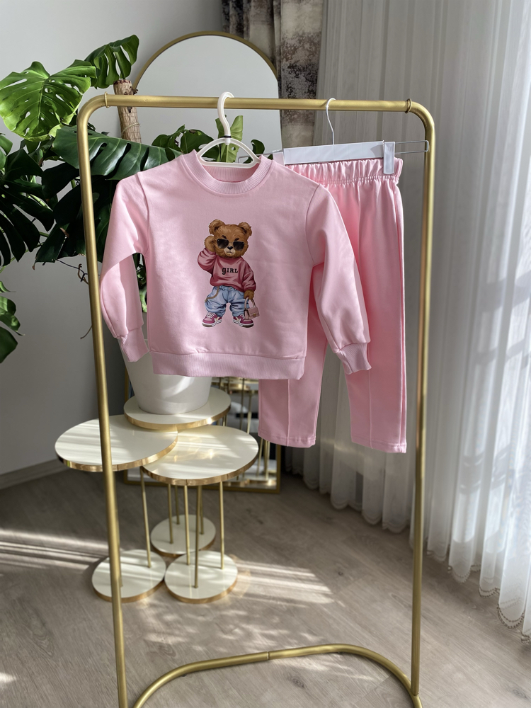 Pembe Gril Ayıcık Baskılı Takım