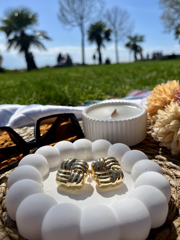 Çelik Kare Gold Küpe 
