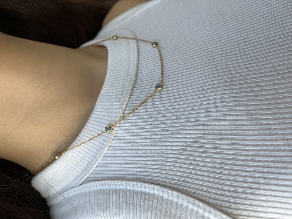 Gold Nazar Boncuklu Çelik Kolye