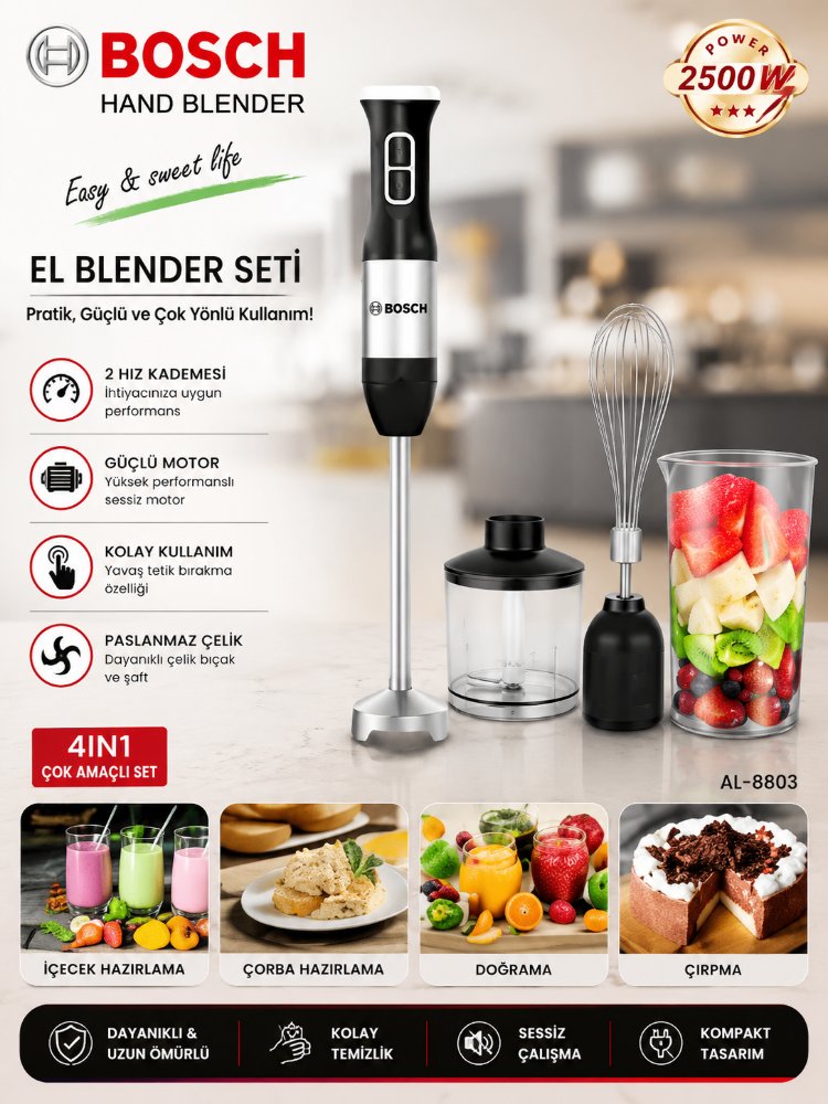 Bosch AL-8803 4'ü 1 Arada El Blender Seti