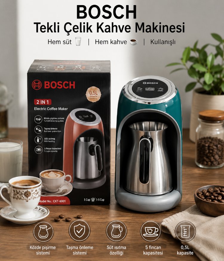 BOSCH 2'si 1 Arada Çelik Türk Kahve ve Süt Isıtma Makinesi