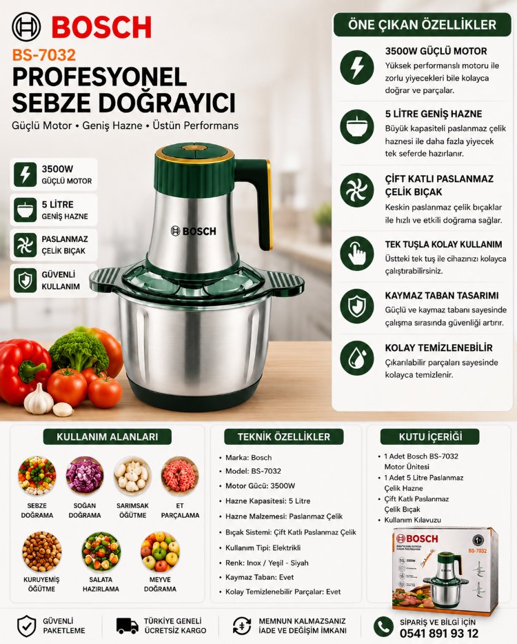 Bosch BS-7032 Profesyonel Sebze Doğrayıcı 5 Litre