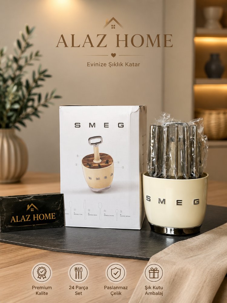 SMEG 24 Parça Paslanmaz Çelik Çatal Kaşık Bıçak Seti