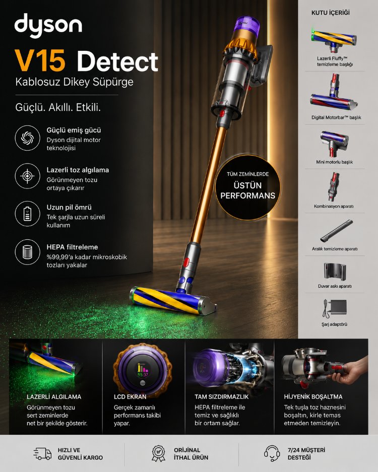 Dyson V15 Detect Kablosuz Dikey Süpürge