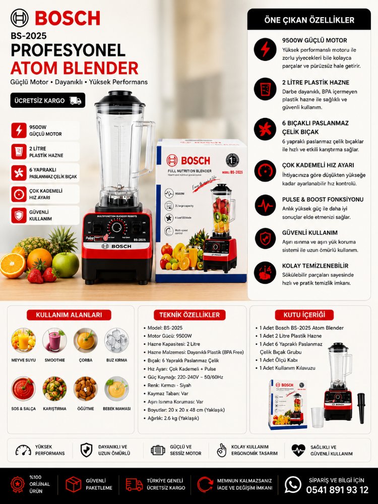 Bosch BS-2025 Profesyonel Atom Blender 9500W