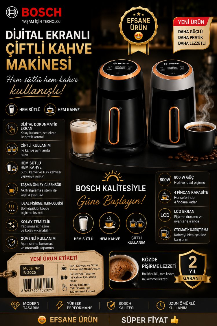 Bosch Dijital Ekranlı Çiftli Türk Kahve Makinesi