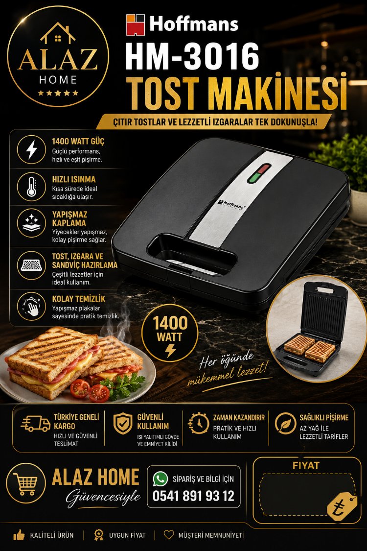 Hoffmans HM-3016 1400W Tost Makinesi