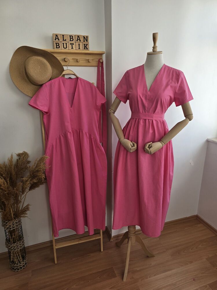 Pembe Lüks kalite Kemerli Elbise(beden seçimi için açıklamayı okuyun)
