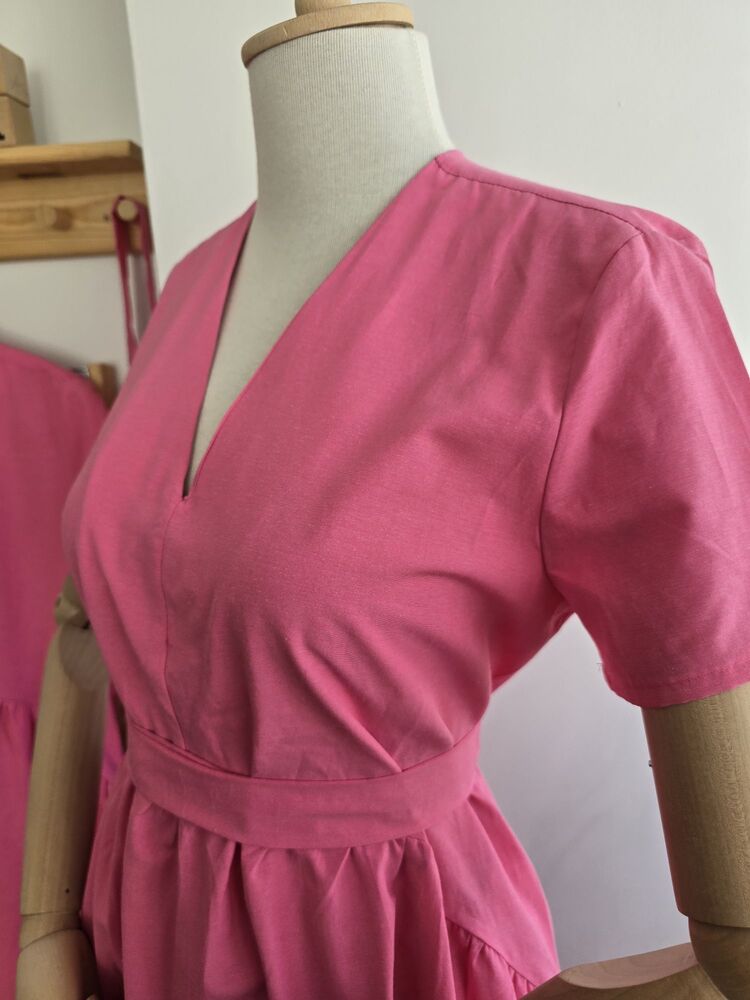 Pembe Lüks kalite Kemerli Elbise(beden seçimi için açıklamayı okuyun)