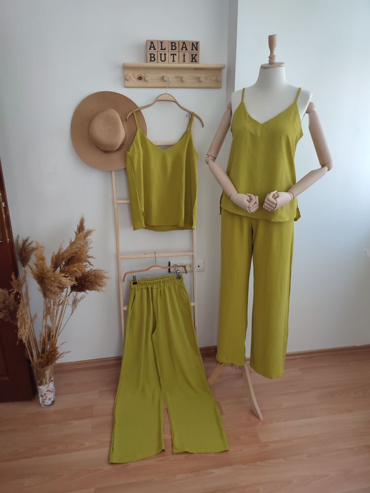 Olive İp Askılı İthal Ayrobin Kumaş Takım