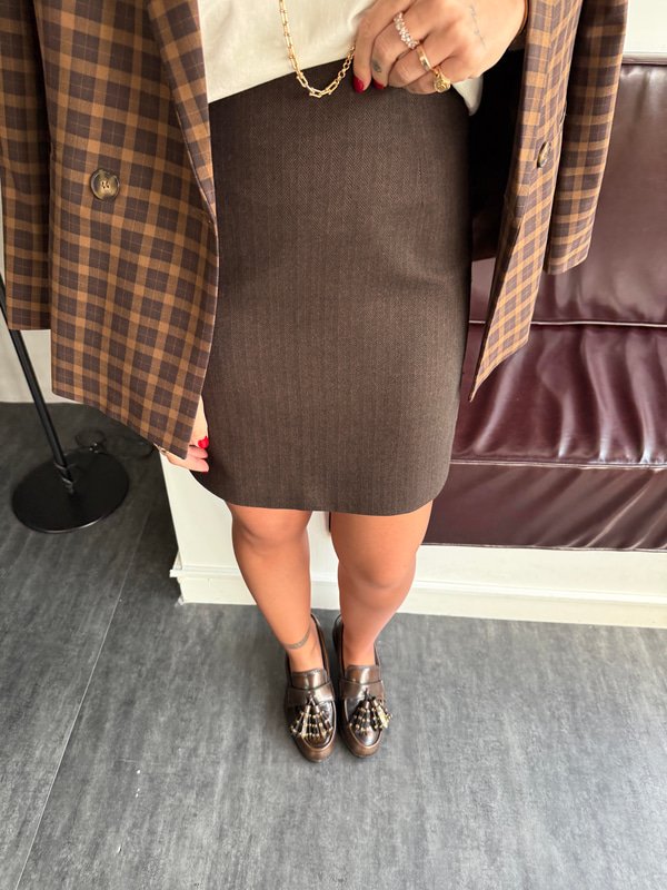 Karol Marka Acı kahve İçi Astarlı, Premium Dokulu, Şehir Boy Etek